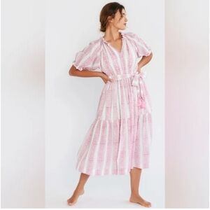 Women's Pink Striped Midi Dress with Tie Waist
